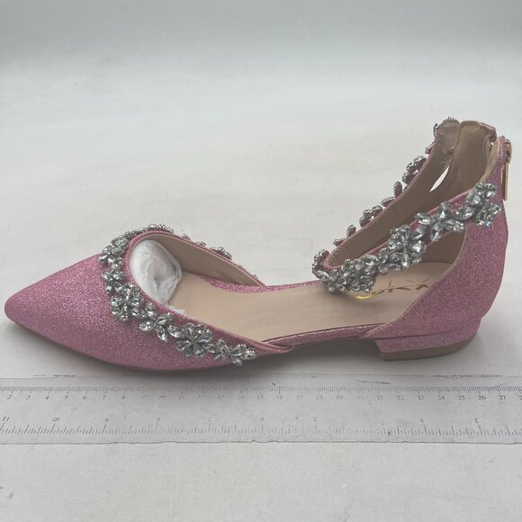 XYD Pink Glitter Pointed Toe D'Orsay Wedding Sandals Sparkly Rhinestones Shoes - Picture 2 of 8